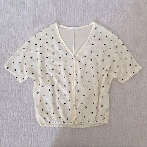 White Chiffon Button Up Top with Bows